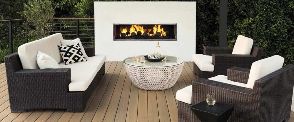 Trex deck with outdoor fireplace