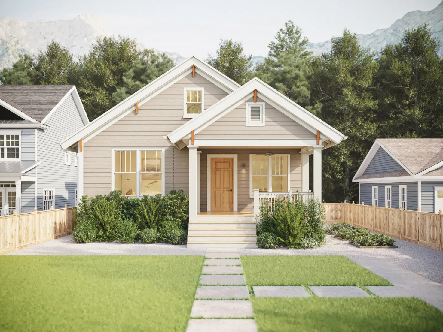 Craftsman bungalow showing HardieTrim at window surrounds, corner boards, and porch columns in Arctic White