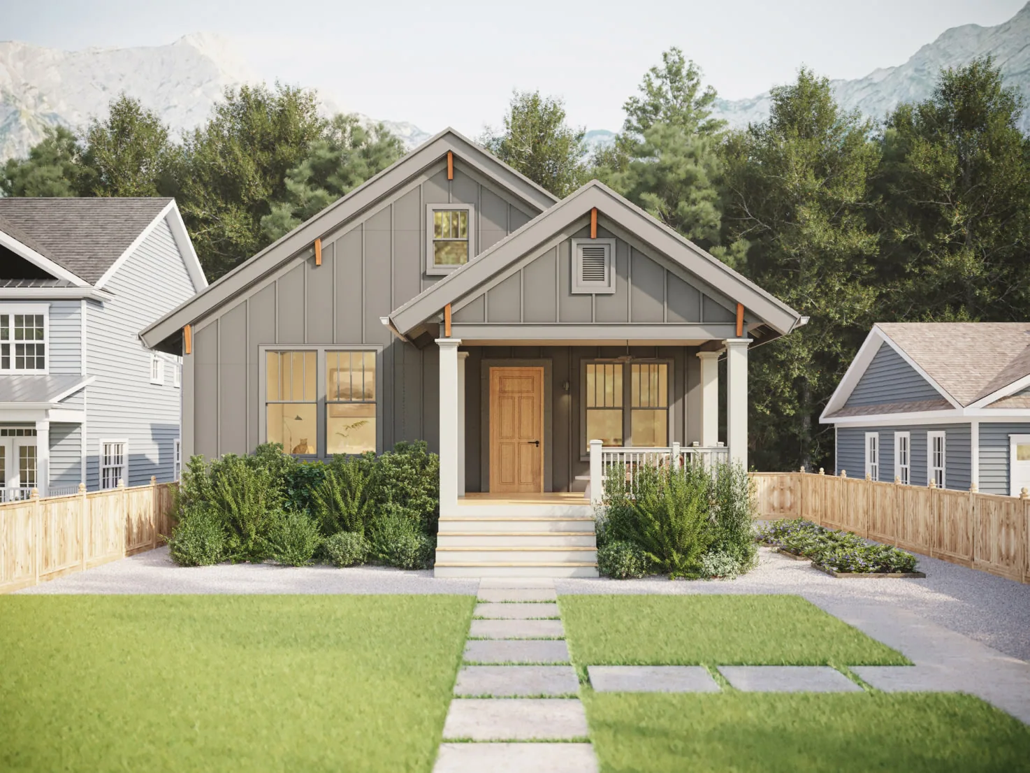 Craftsman home with HardiePanel vertical board-and-batten siding in Iron Gray