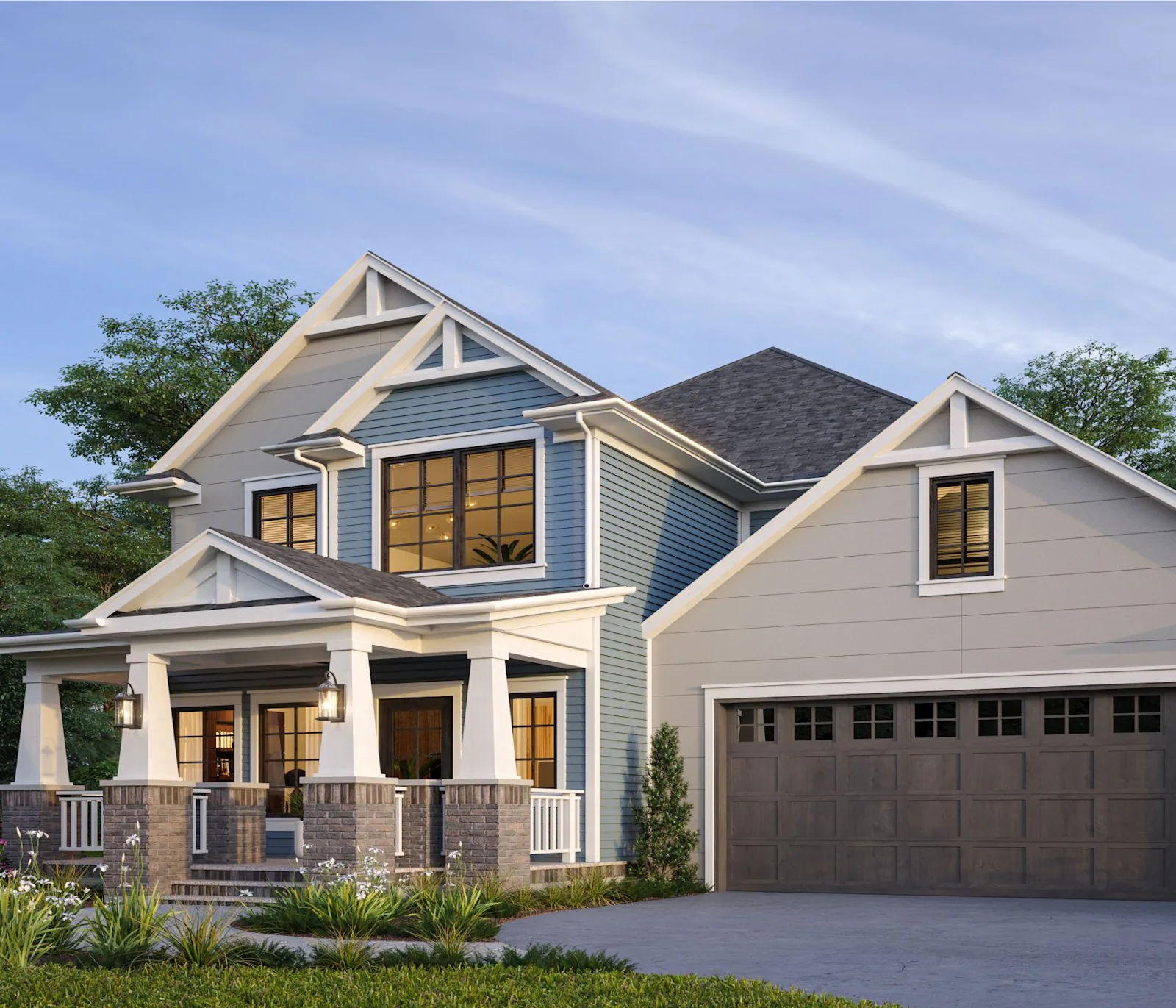 Craftsman bungalow with James Hardie HardiePlank and HardiePanel in Evening Blue