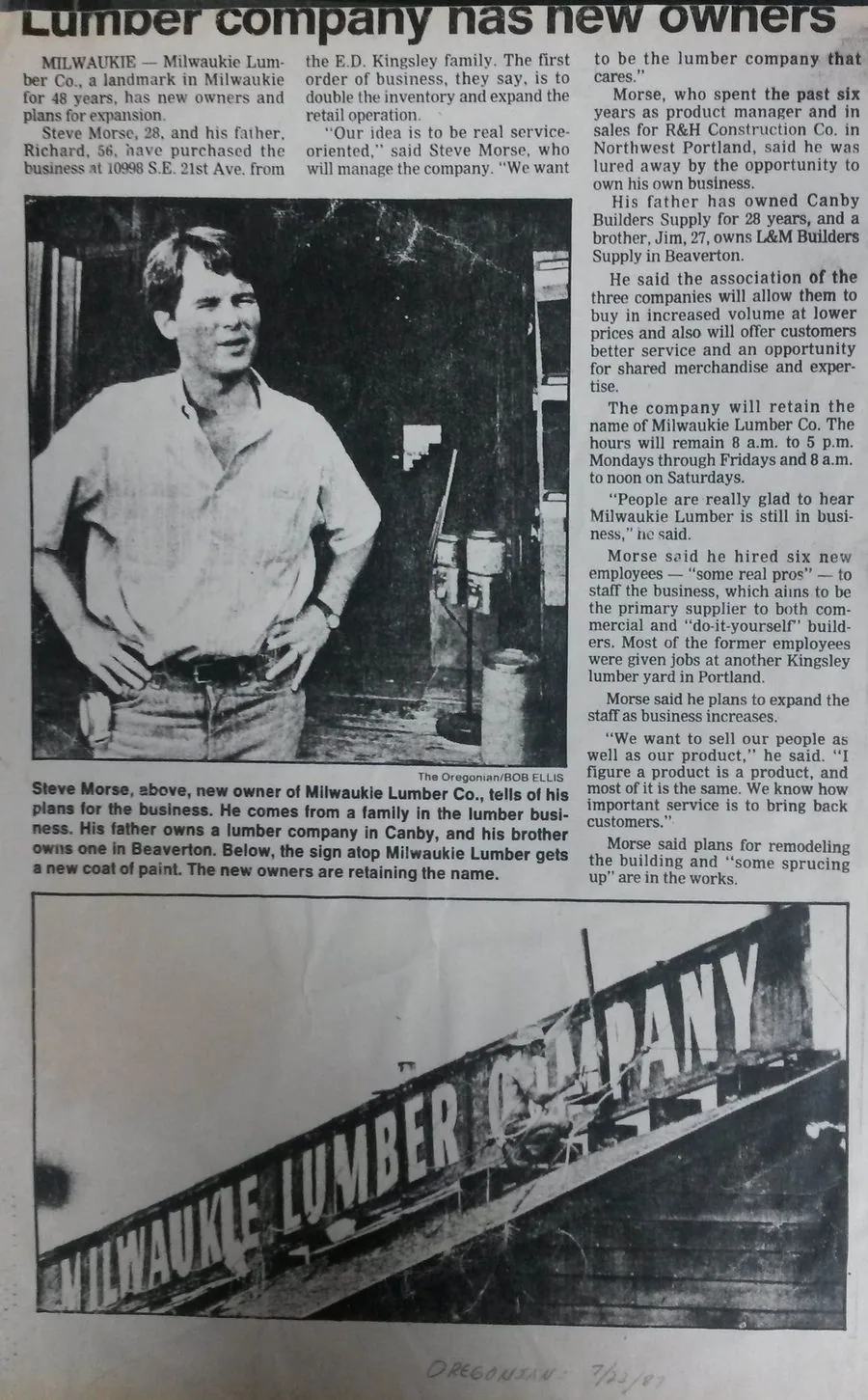 The Oregonian, 1987 — Lumber Company Has New Owners