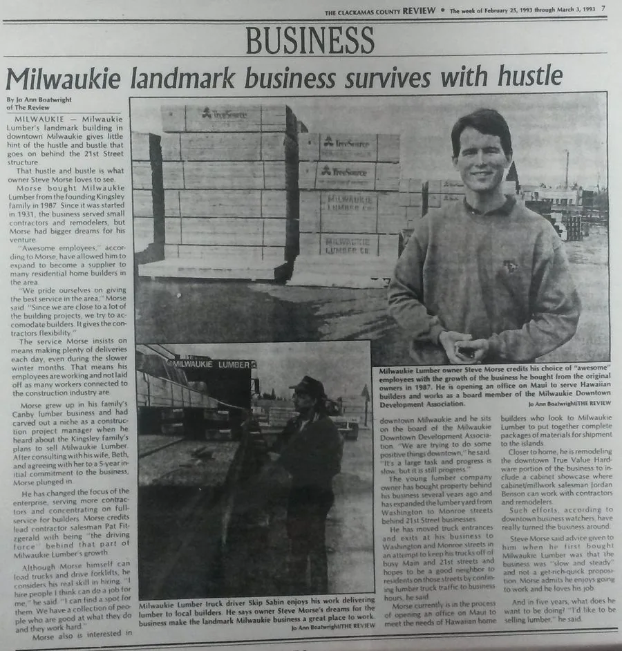 Clackamas County Review, 1993 — Milwaukie Landmark Business Survives with Hustle