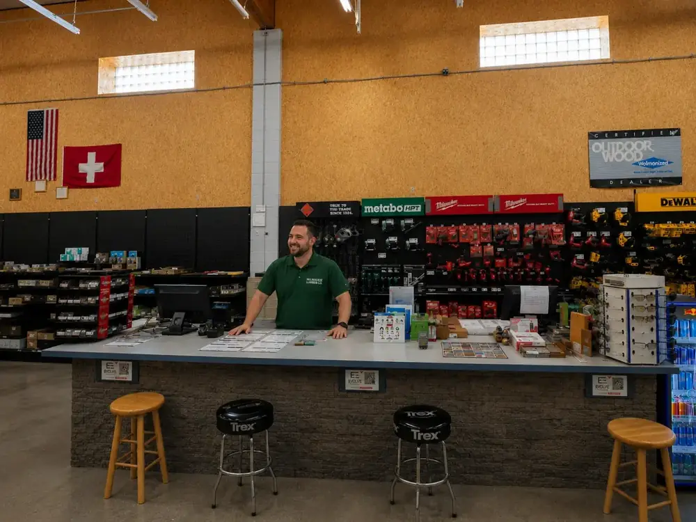 Milwaukie Lumber contractor sales rep at the counter