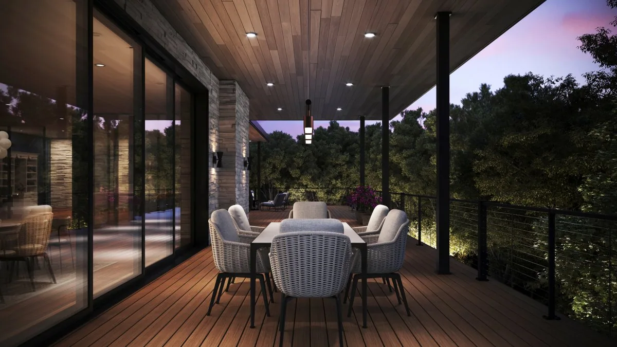 Trex Signature X-Series cable railing with dining area