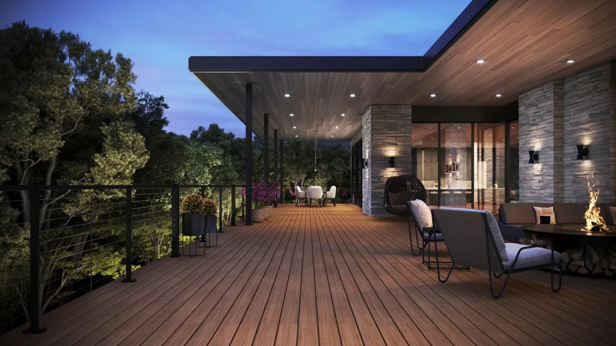Trex Signature X-Series railing long view with ocean